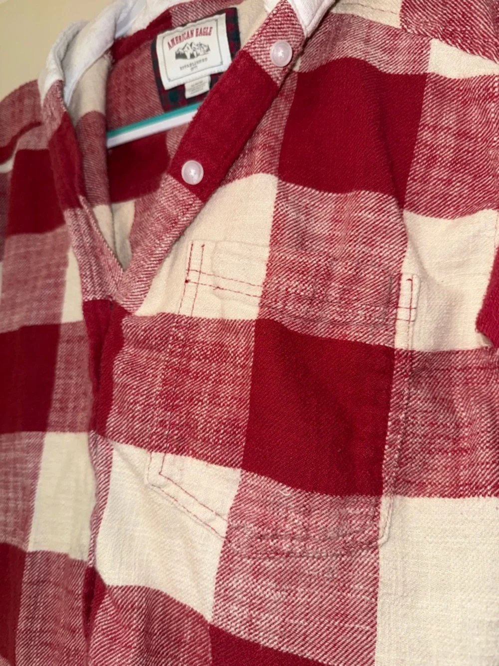 American Eagle Outfitters Red & Cream Plaid Hooded Button-Down - Cropped - Picture 8 of 8
